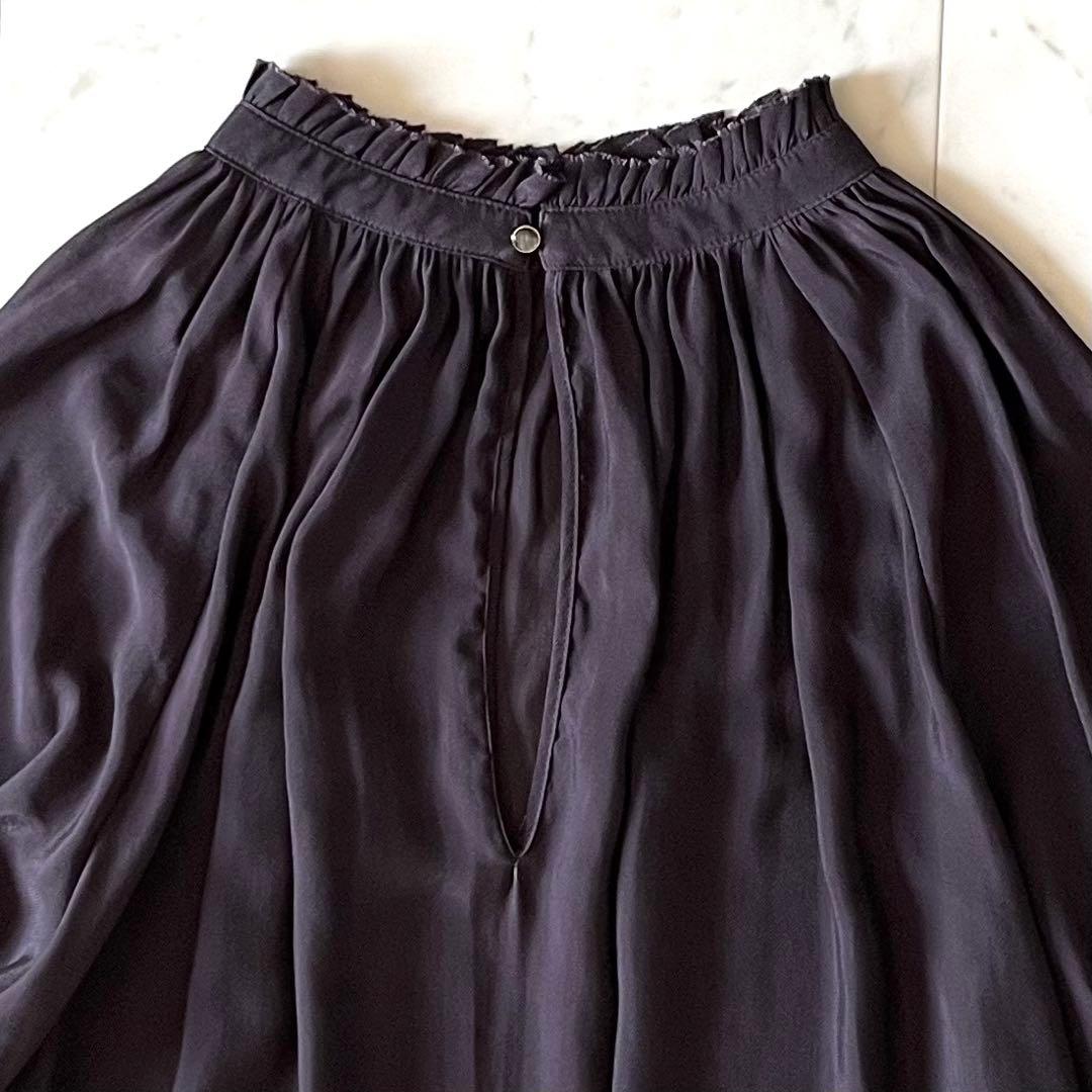 美品＊プラージュ シアーフリルカラーブラウス ブラウン茶 長袖 とろみ素材