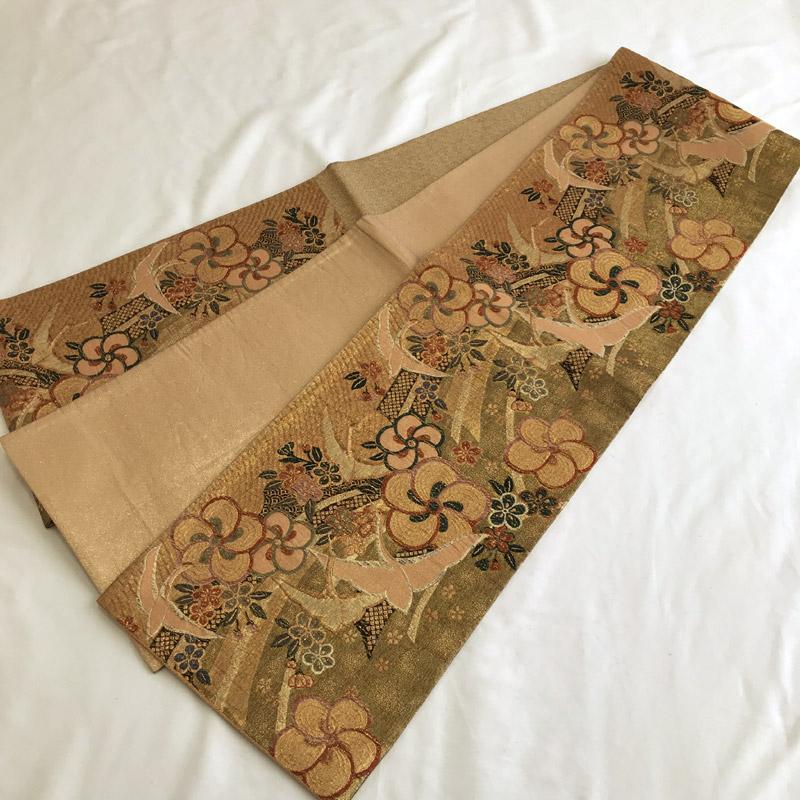 超激得100%新品 15y3 浮かし織 袋帯 六通 飛鶴 梅 金糸 美品 4AH1b-m90717228881 通販大得価