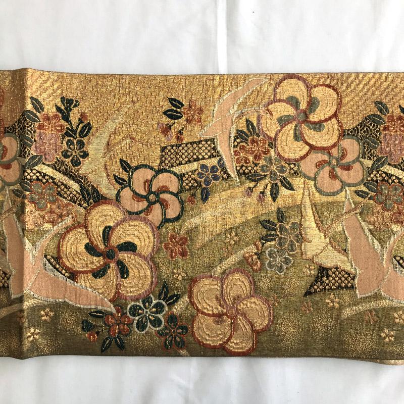 超激得100%新品 15y3 浮かし織 袋帯 六通 飛鶴 梅 金糸 美品 4AH1b-m90717228881 通販大得価