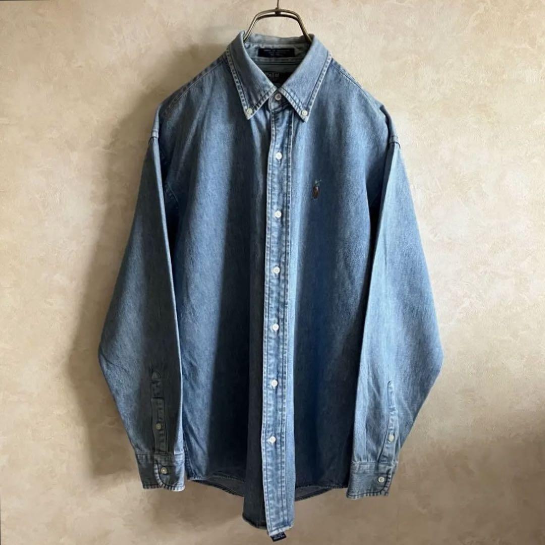 90's後半〜00'前半 ラルフローレン デニムBDシャツ 青 L 90's 古着 ラルフローレン デニムBDシャツ 青 L - メルカリ