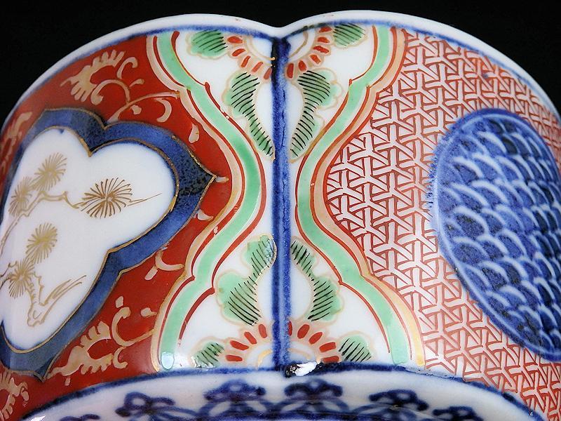 大聖寺伊万里 松に青海波の図 大振向付 N280AS-BTy VsCOw-m90718369683 金襴手 窓絵 超特価