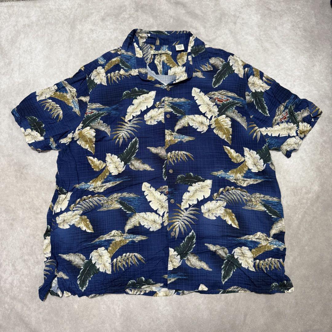 Batik Bag レーヨン素材 アロハシャツ 2XL ネイビー 総柄