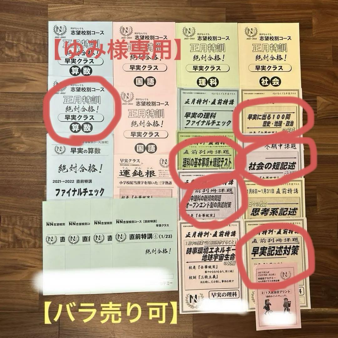 【新品未使用】NN早実　正月特訓 直前特講 テキスト 早稲田アカデミー 最新版NN早実正月特訓・1月直前特講全て解答解説