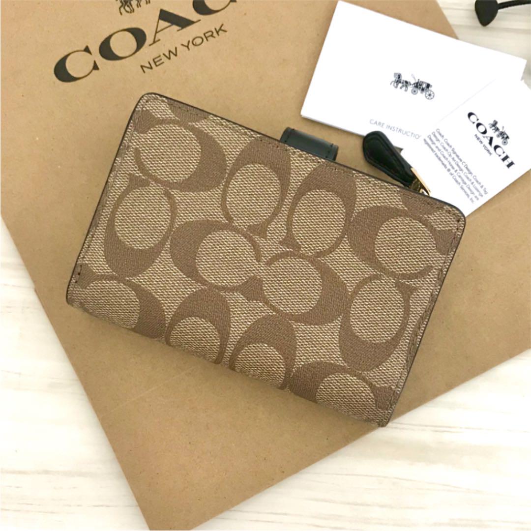 新品 ブラック カーキ シグネチャー ZYRLN-m90739236999 COACH 折り財布 在庫豊富な