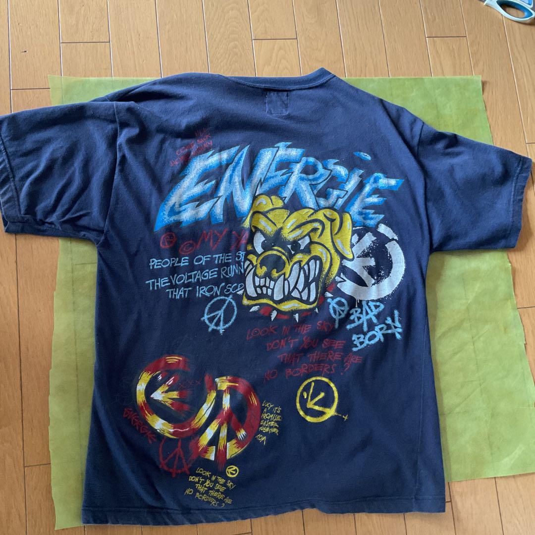 ネイビー 半袖Tシャツ ポケット付き グラフィック(古着)