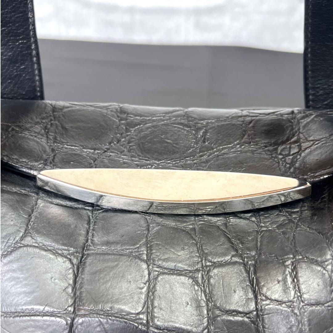 専用品MAURO GOVERNA BLACK マットクロコダイル ハンドバッグ