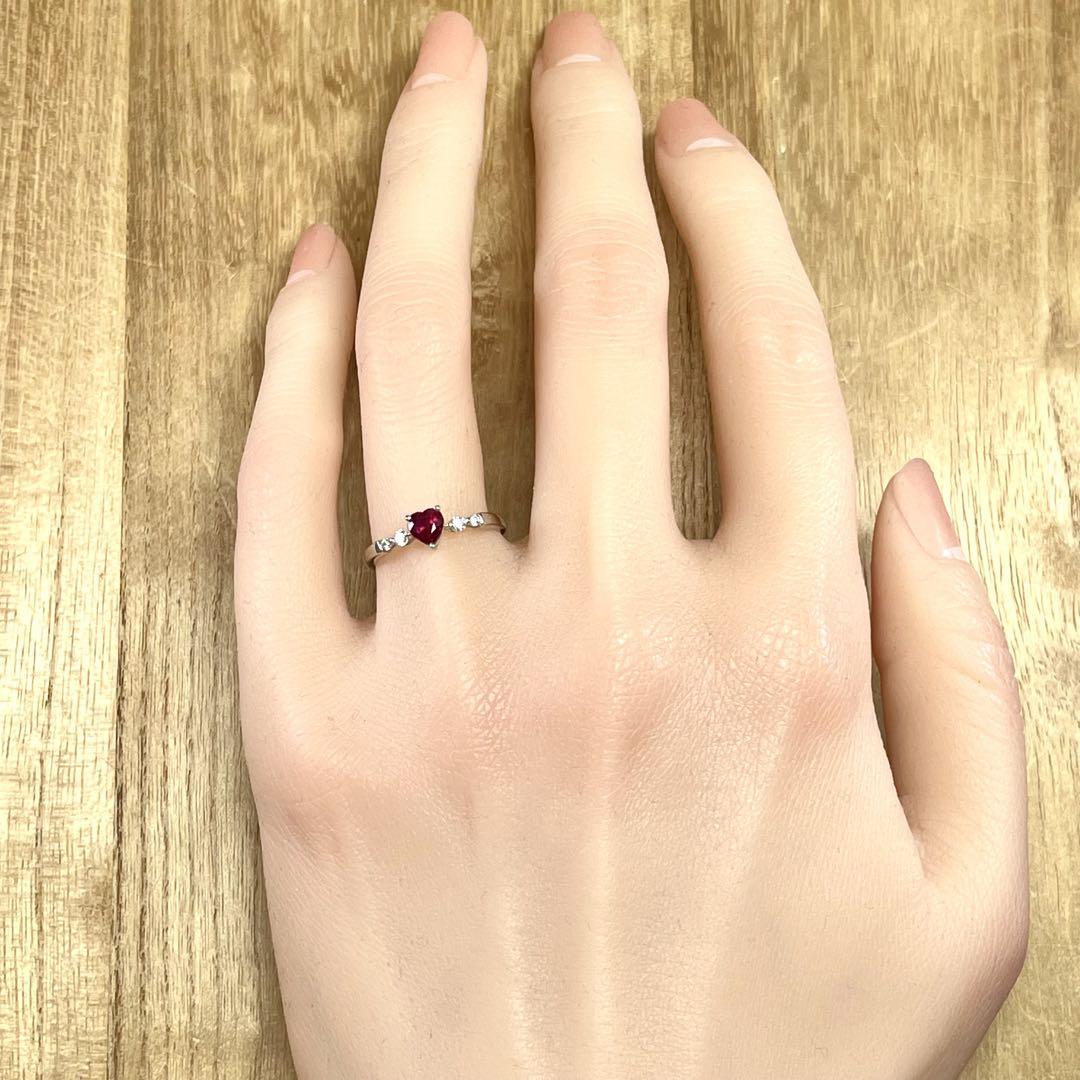 可愛い！Pt900 ルビー ダイヤ ハート リング 2.63g M2355
