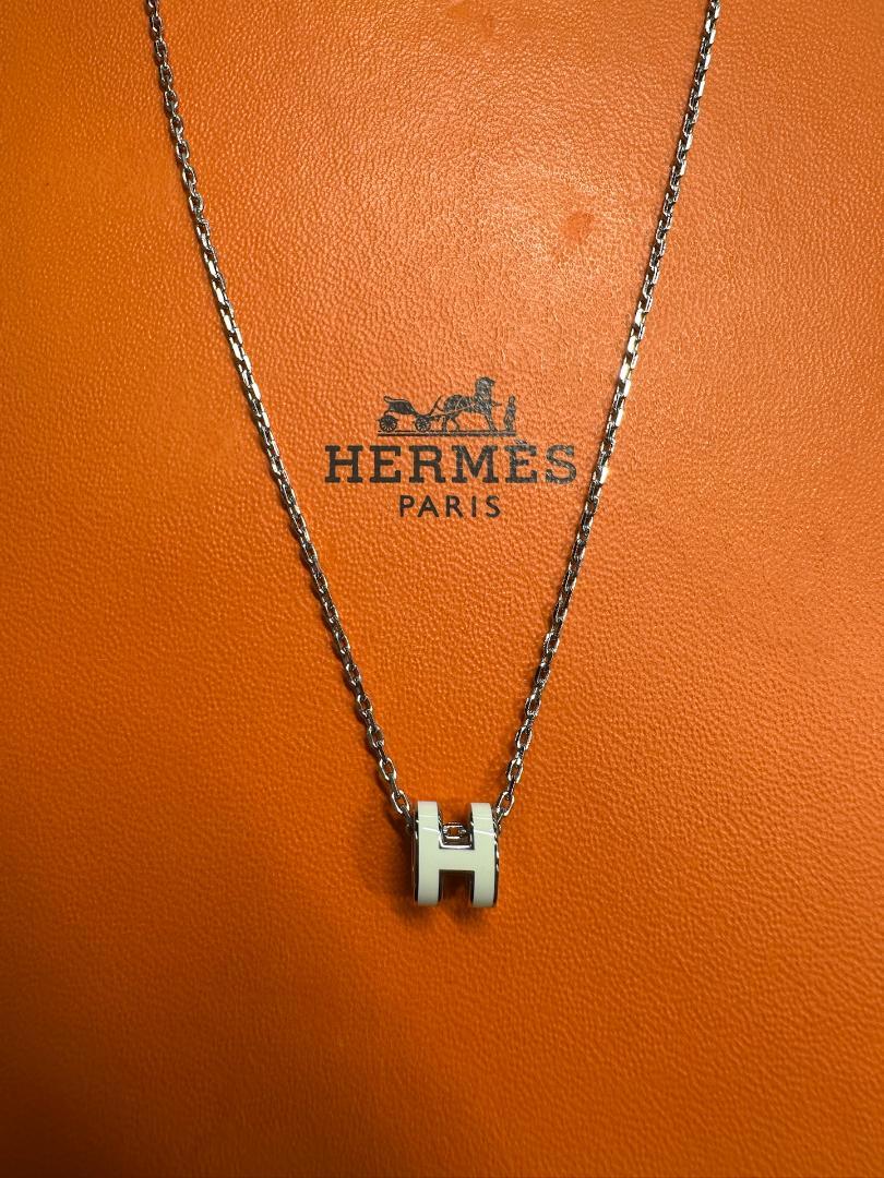HERMES H型ペンダント シルバーホワイトMini POp ネックレス