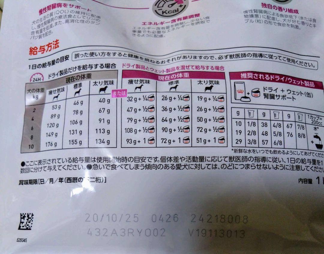ロイヤルカナン　腎臓サポート　ドライ　1kg/2袋　犬用