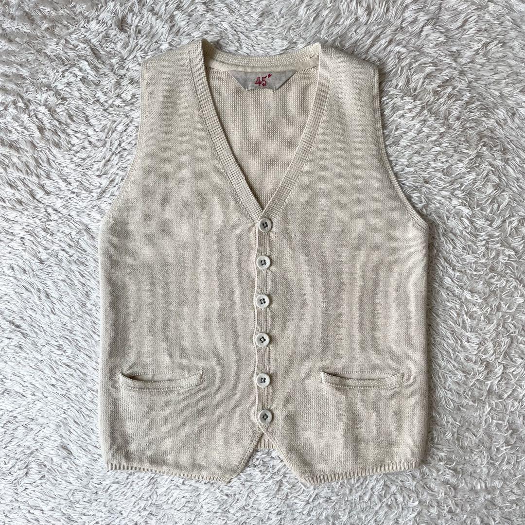 美品 45R コットン ニットベスト ジレ　45rpm 45R 美品 華夏 コットンニットベスト 2 ベージュ - メルカリ