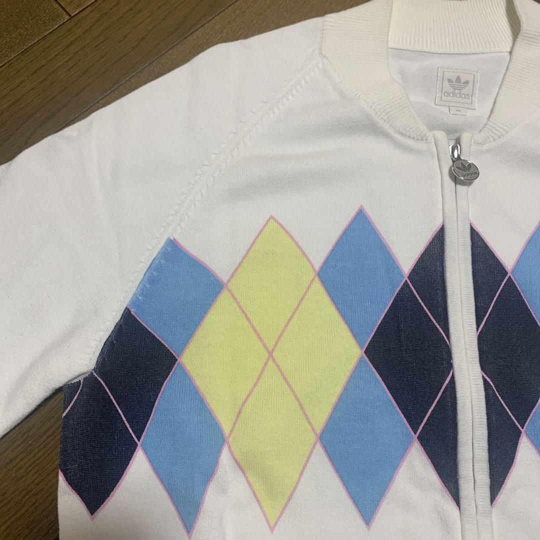 【美品】adidasメンズカーディガン　ホワイト　コットン　XO　クリーニング済