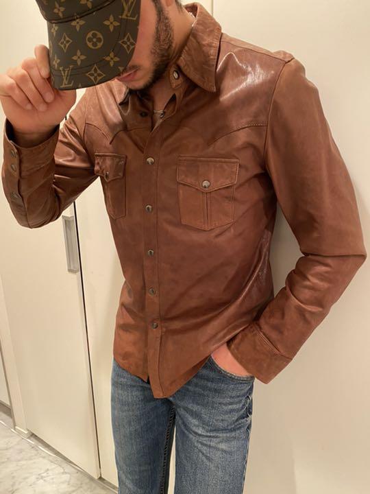 DOLCE & GABBNA レザーシャツ ブラウン オンラインショップ