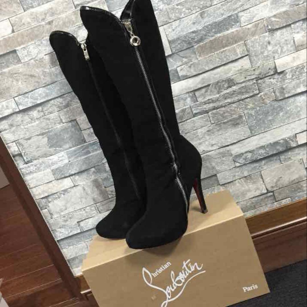 レブタンの黒 スエード ロングブーツ 高ヒール 24cm