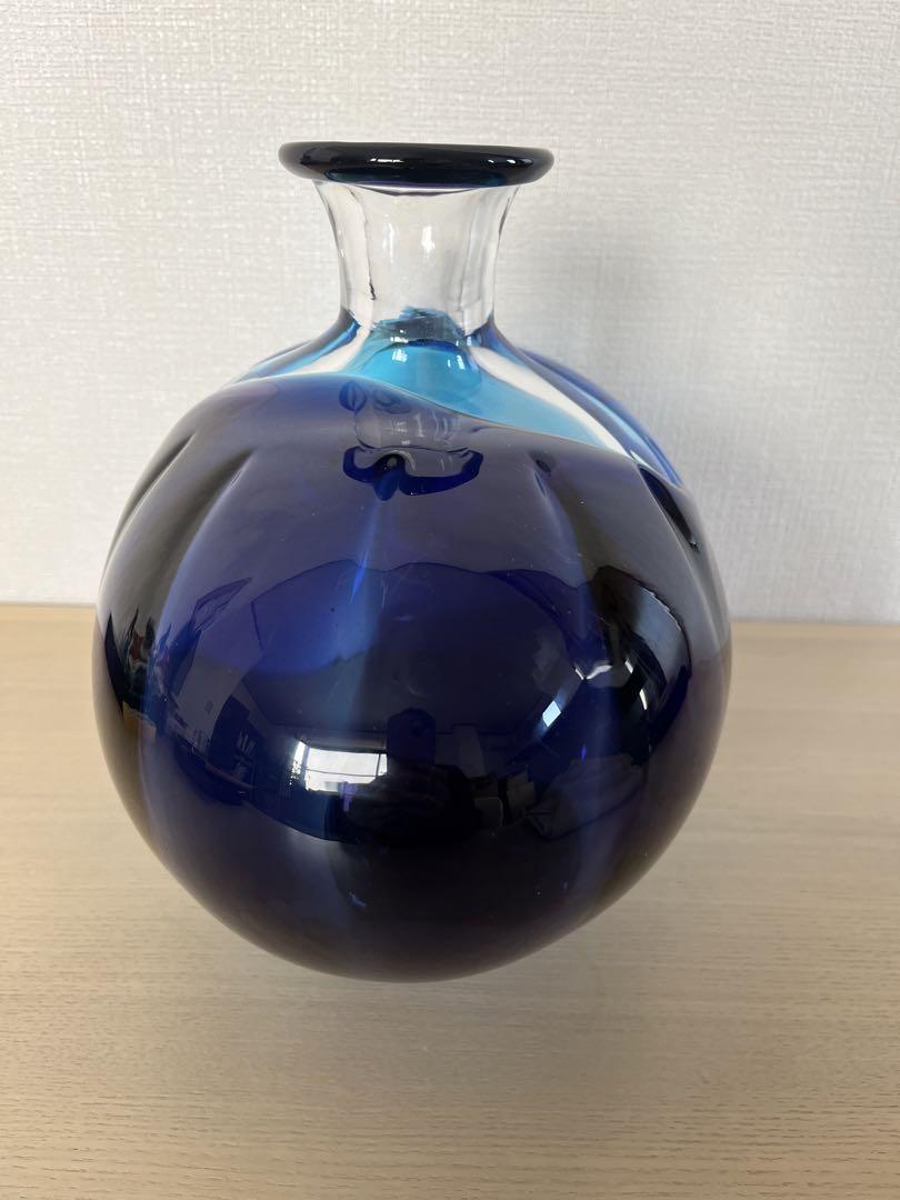 津軽びいどろ花瓶 花器 フラワーベース 銘あり 秋村実