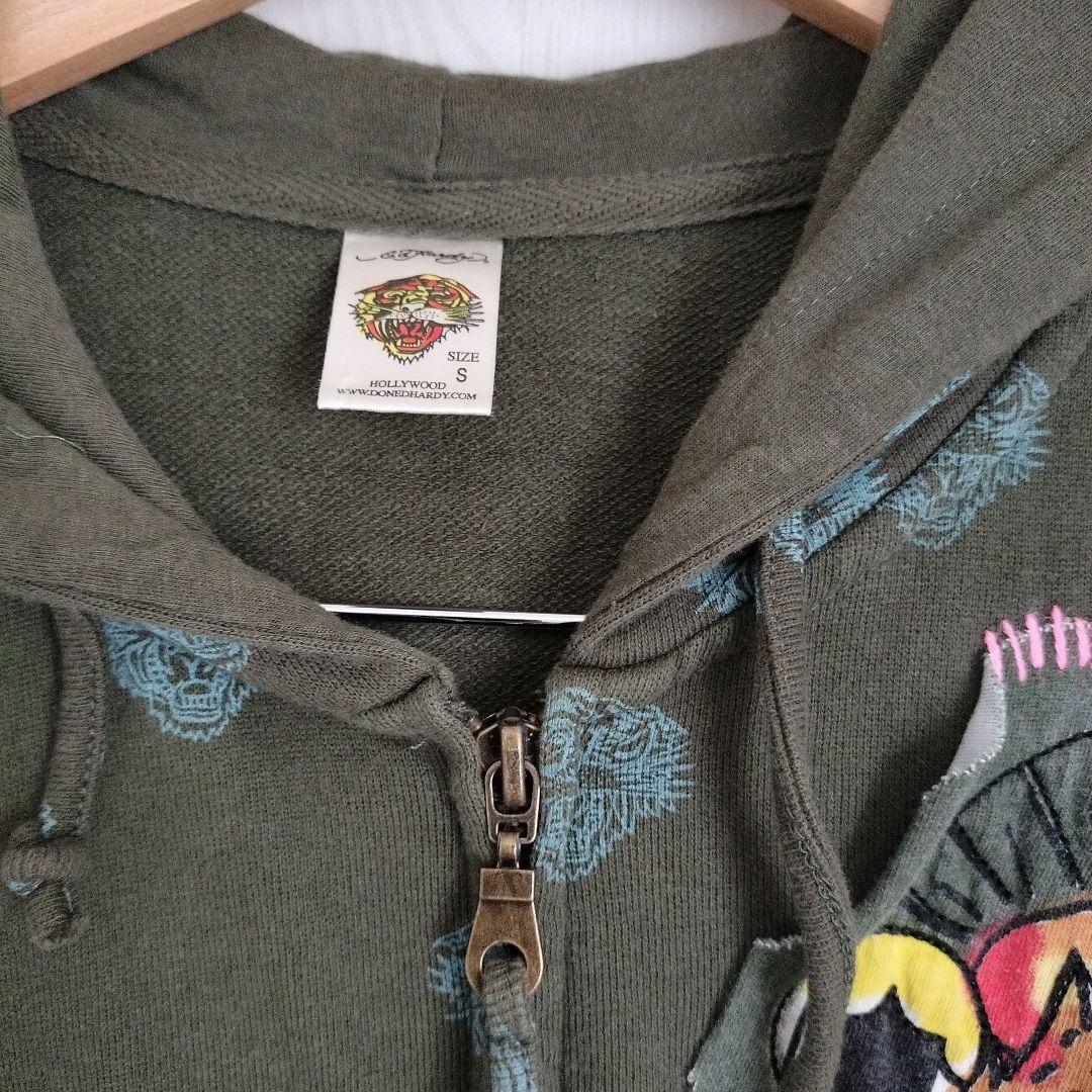 Ed Hardy パーカー Sサイズ オリーブグリーン スカルデザイン