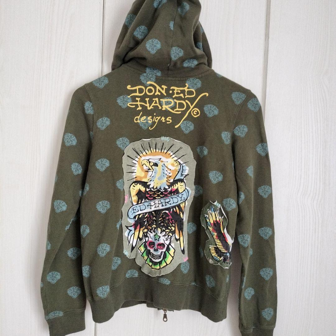 Ed Hardy パーカー Sサイズ オリーブグリーン スカルデザイン