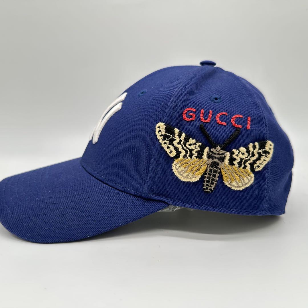 NYロゴ GUCCI 蝶刺繍 ベースボールキャップ ヤンキース ネイビー
