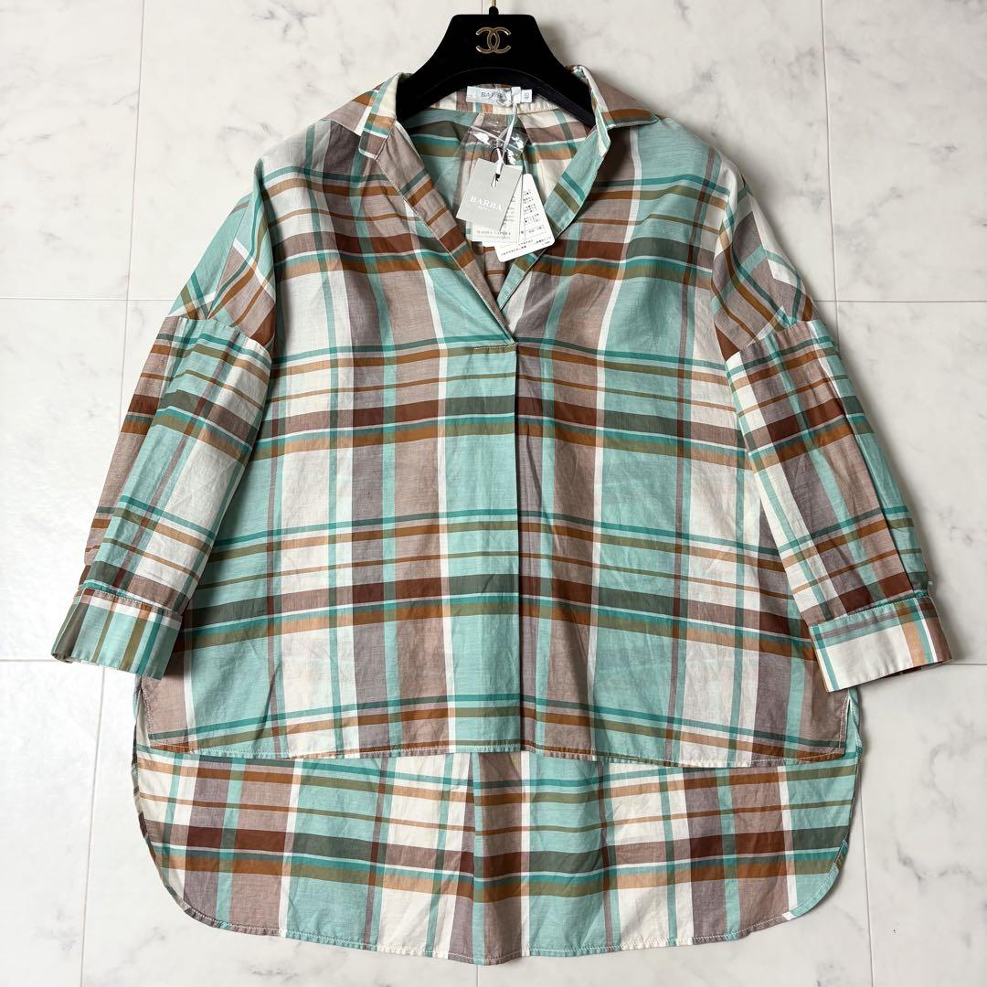 【新品タグ付き】BARBA チェック柄 スキッパー シャツ ブラウス 40