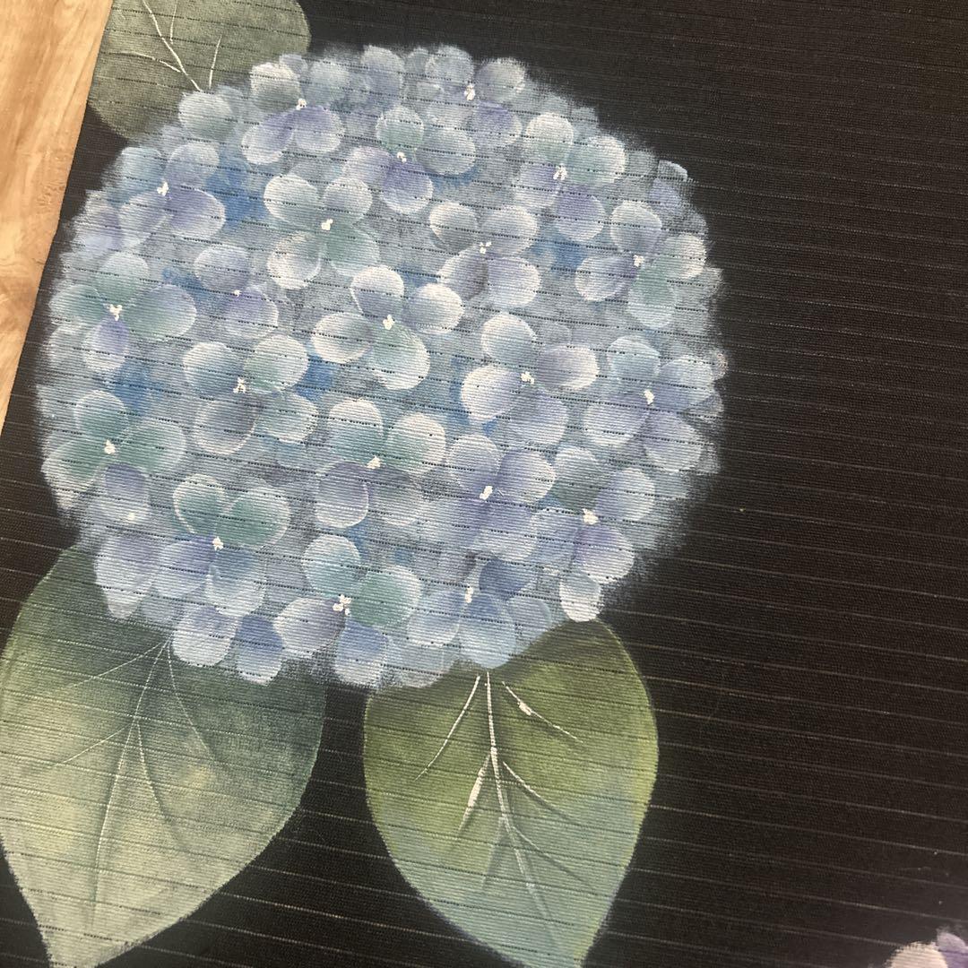 最旬ダウン 紫陽花の名古屋帯 正絹の黒の絽 着物・浴衣