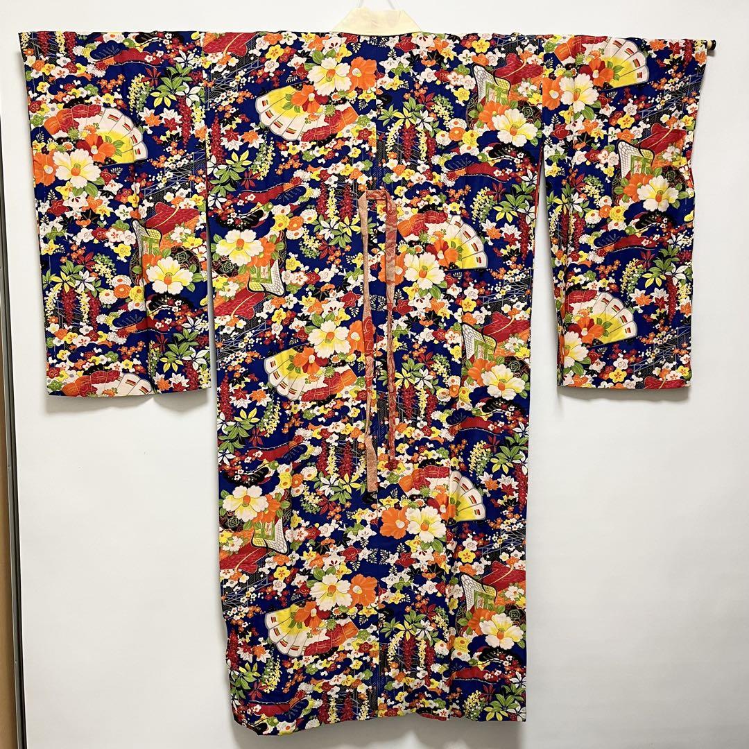 アンティーク着物★花柄★小紋着物 飛び柄小紋 薔薇色 花模様 - からん::アンティーク着物