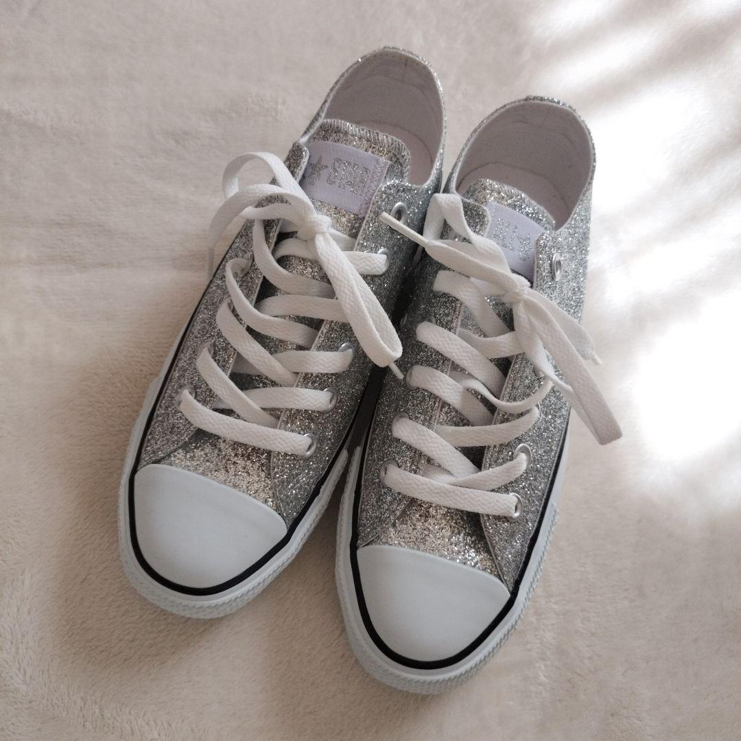 新品CONVERSE ALL STARシルバーグリッターローカットスニーカー厚底