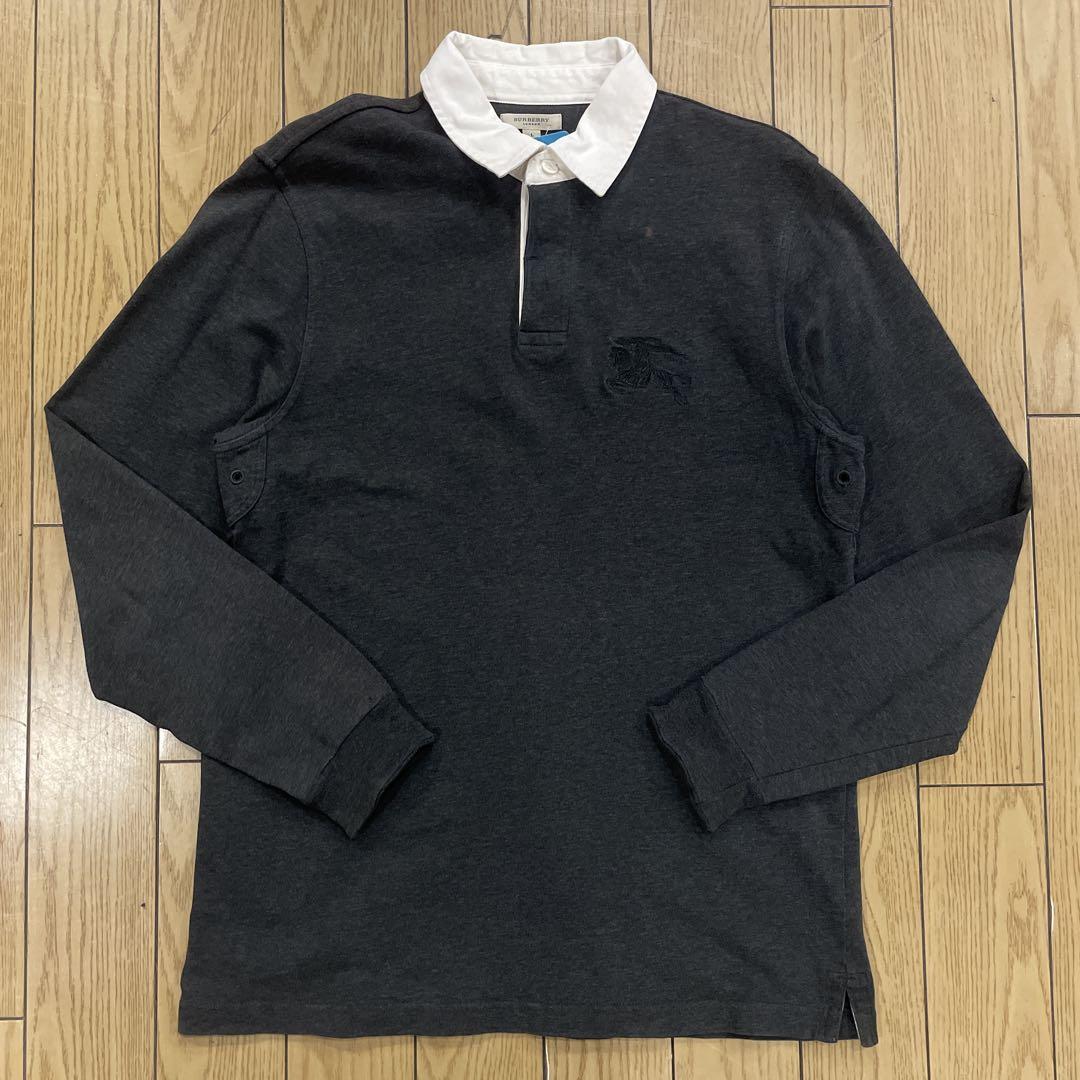 burberry LONDON ポロシャツ 刺繍ロゴ 古着 黒 Lサイズ