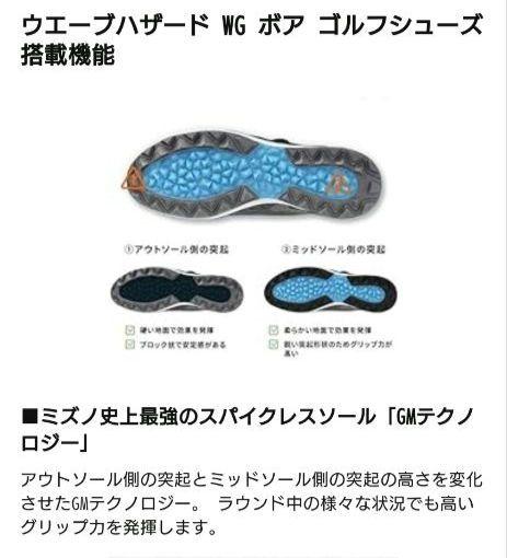 ミズノ  ゴルフシューズ ウエーブハザード WG ボア スパイクレス 28
