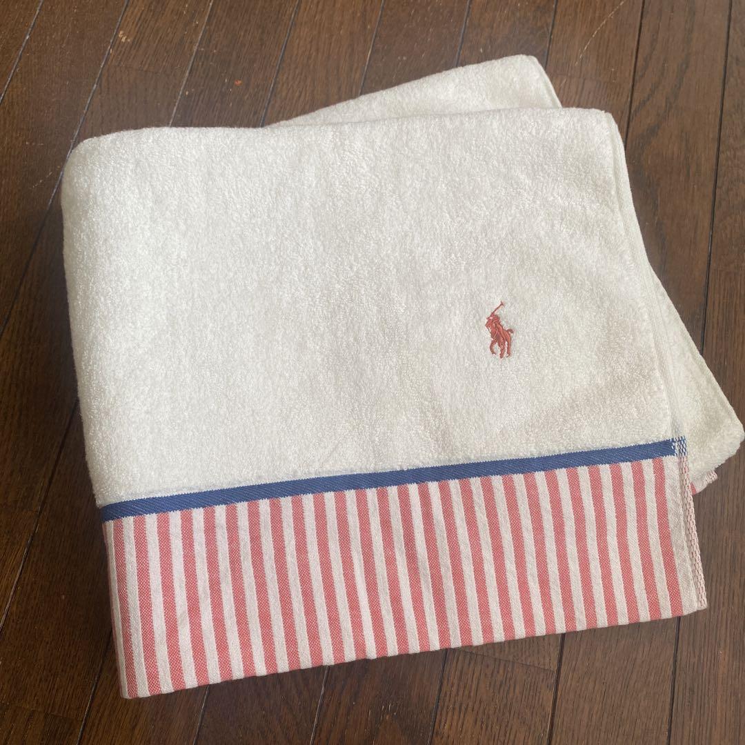 Ralph Lauren バスタオル ホワイト×ピンク ストライプ