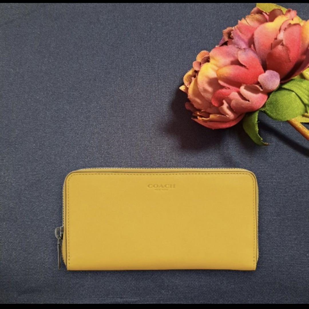 【COACH】 コーチ 長財布 ウォレット 黄 ラウンドファスナー