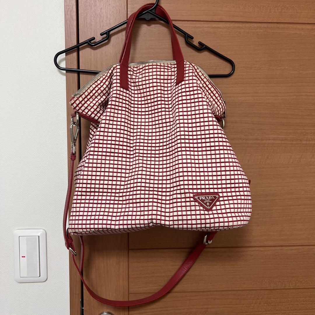 PRADA 赤白チェック トートバッグ