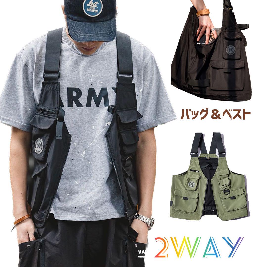 2024人気新作 ベスト＆バッグマルチポケット登山 2WAY 釣り 軽量 ナイロン トップス