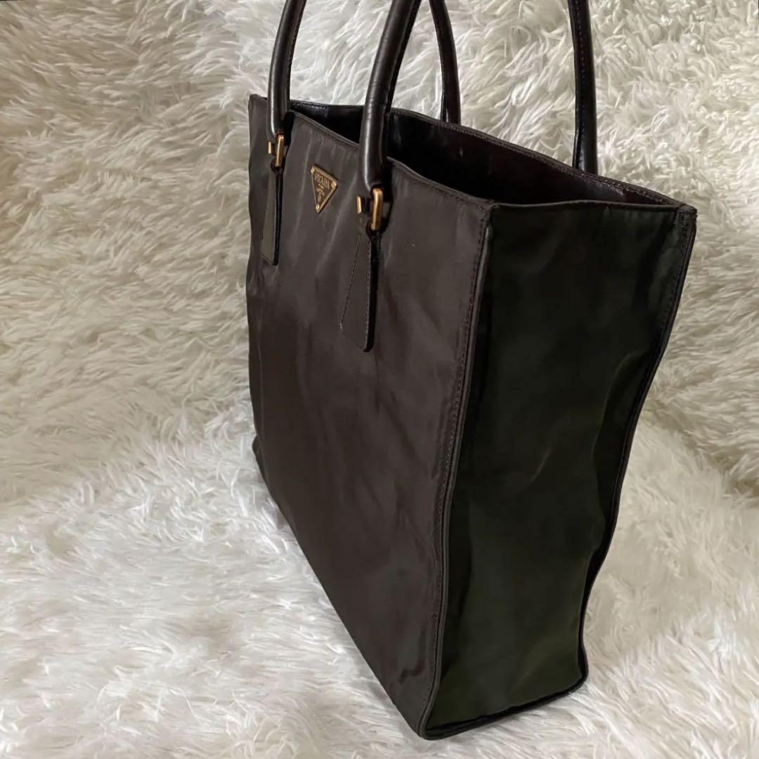 美品✨プラダ ブラウン カーキ トートバッグ 三角プレート