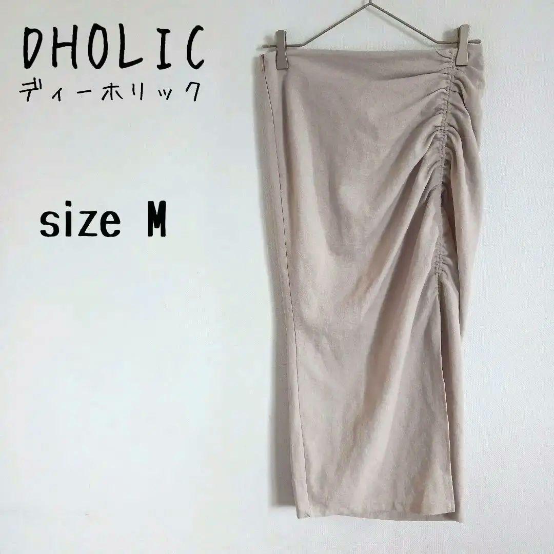 【DHOLIC】ギャザースリットロングタイトスカート 女っぽ アシンメトリー
