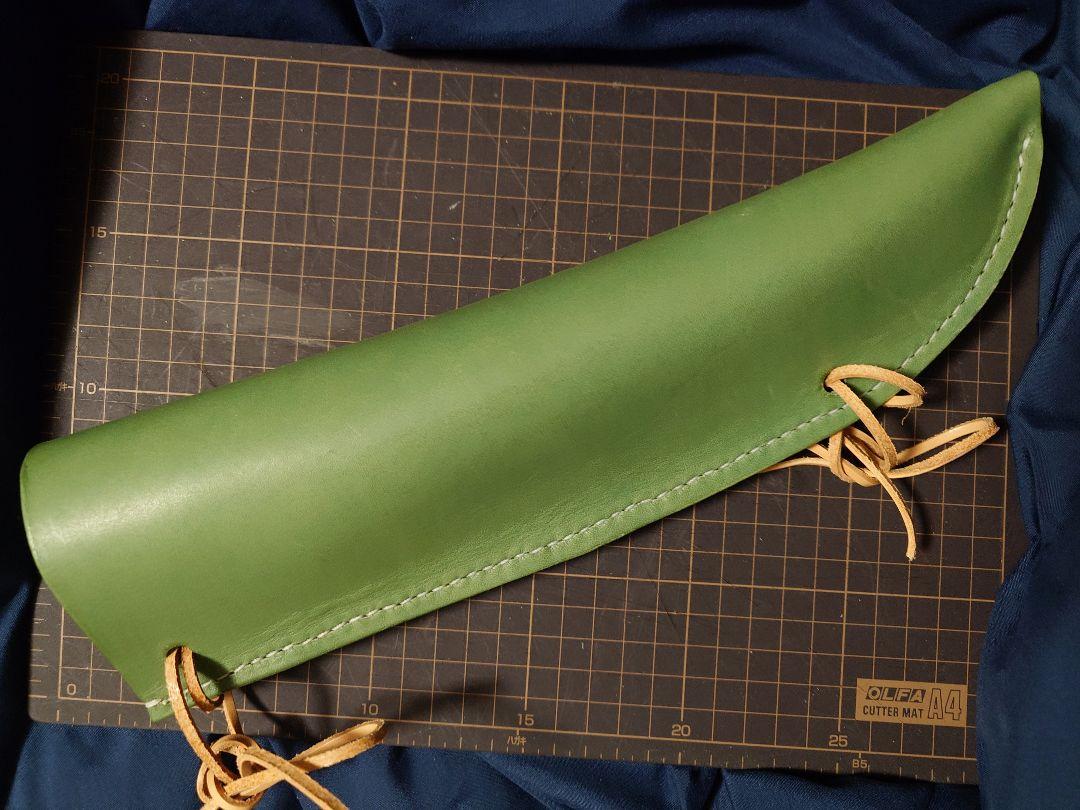 緑色 レザー コントラバス弓ホルダー 弓ホルスター ハンドメイド レザークラフト