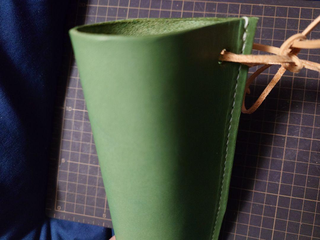 緑色 レザー コントラバス弓ホルダー 弓ホルスター ハンドメイド レザークラフト