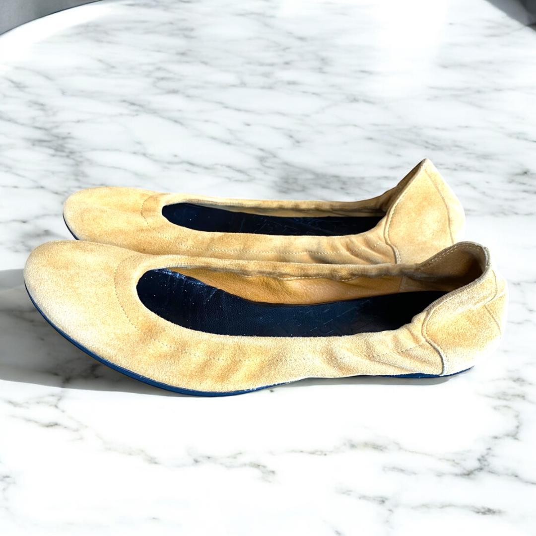 HERMES Suede Ballet Shoes Pumps Camel