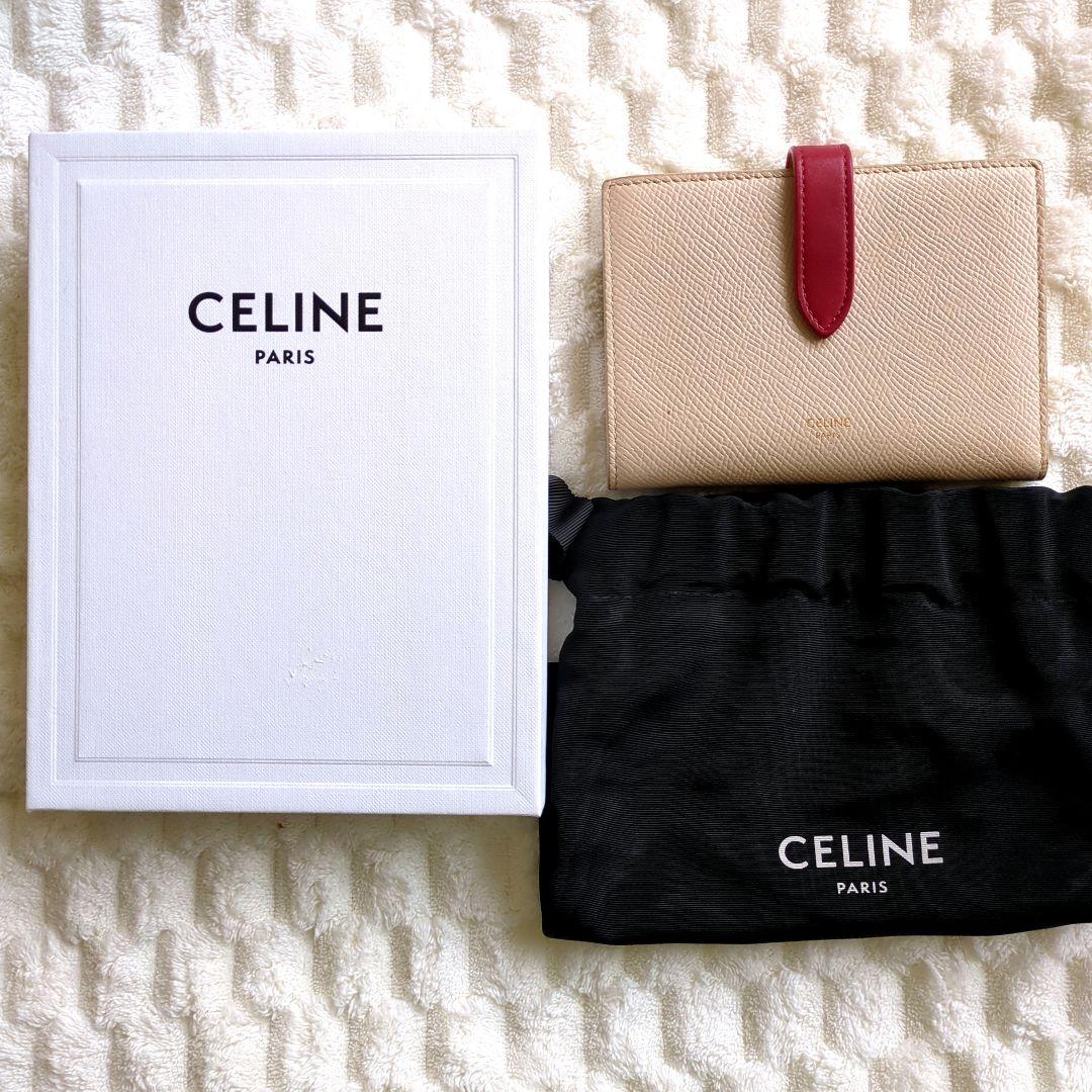 CELINE 二つ折り財布 ベージュ/レッド 収納袋付き