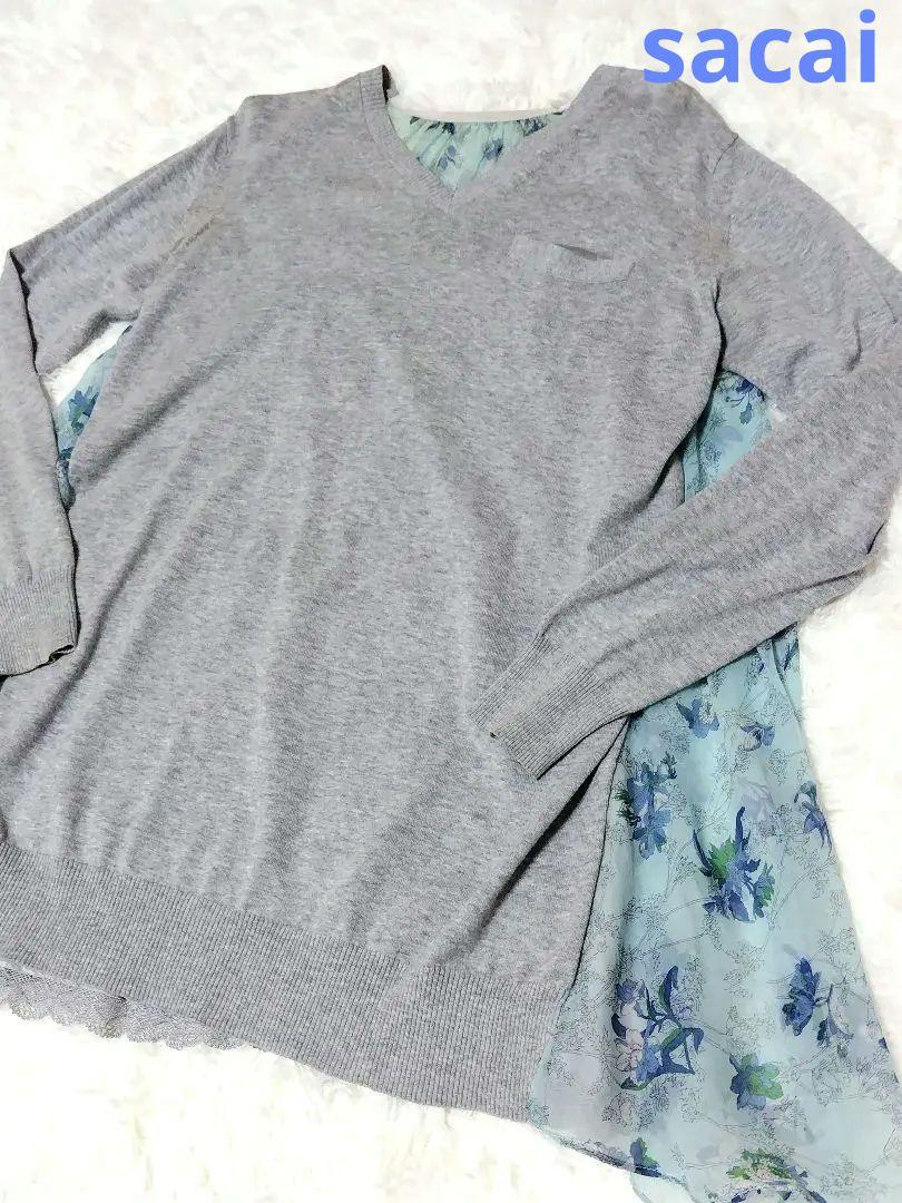 サカイ　sacai ニット　シルク　ドッキング　　トップス　花柄　袖　切り替え