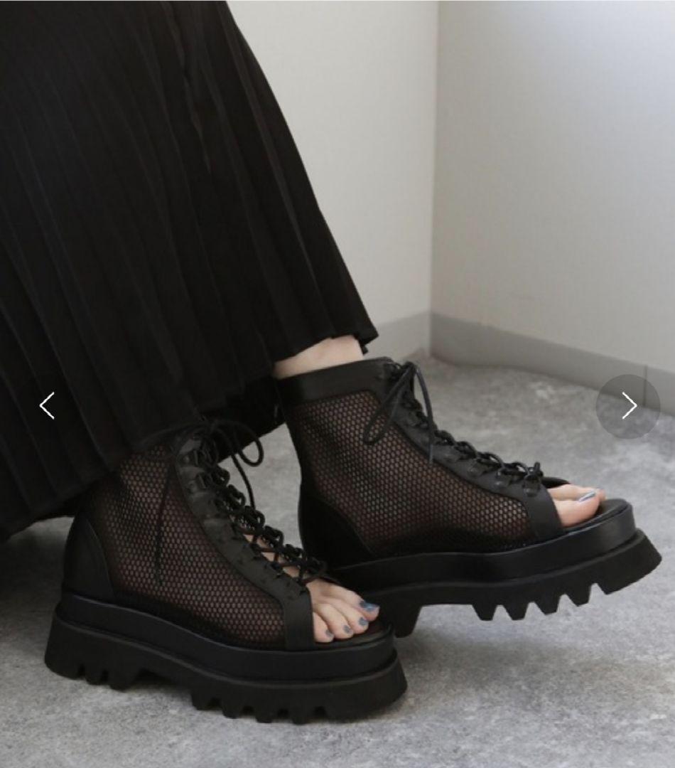 美品✨HARE メッシュレースアップ 厚底ブーサンLサイズ ブラック
