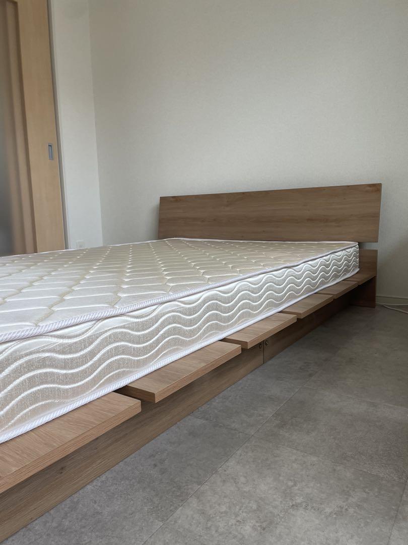 【美品】LOWYA 木目調ローベッド セミダブル マットレス付
