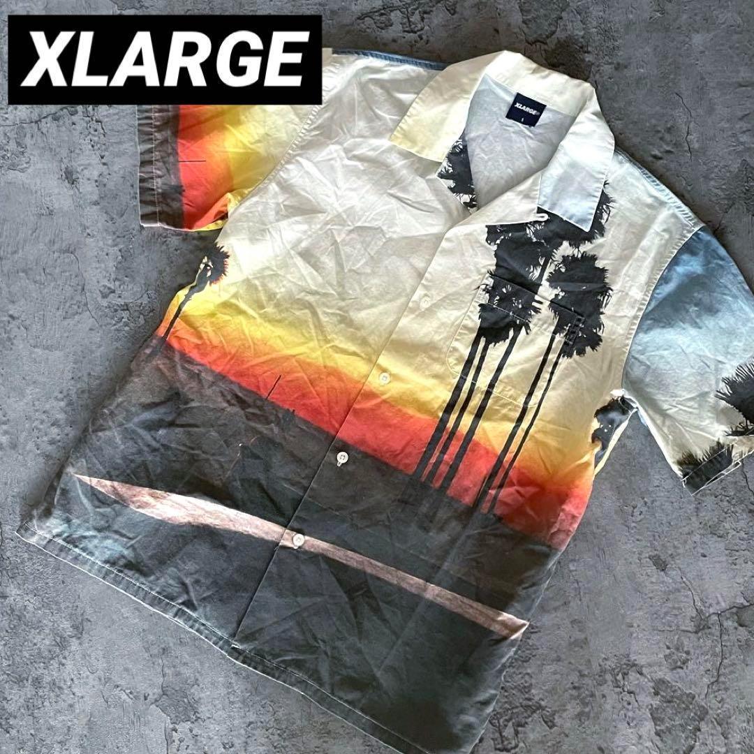 XLARGE エクストララージ アロハシャツ サンセット パームツリー 総柄