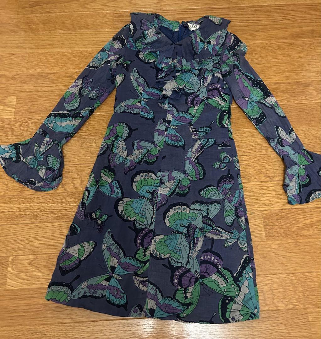 HANAE MORI VIVID蝶柄フレア袖ワンピース