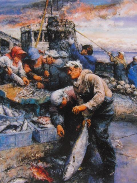 工藤和男、【城と桜】、希少な額装用画集より、美品、新品額装付、
