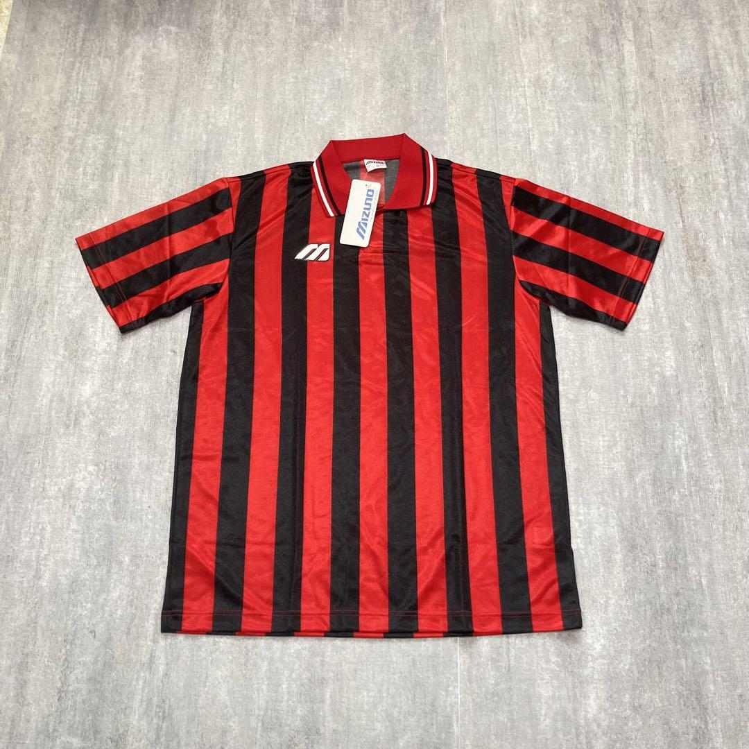 90s MIZUNO 半袖ゲームシャツ ストライプ 赤黒 2XL