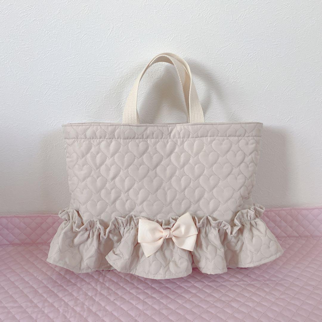 レッスンバッグ.体操服入れ.上靴袋3点セット♡ハート柄キルティング(ホワイト)