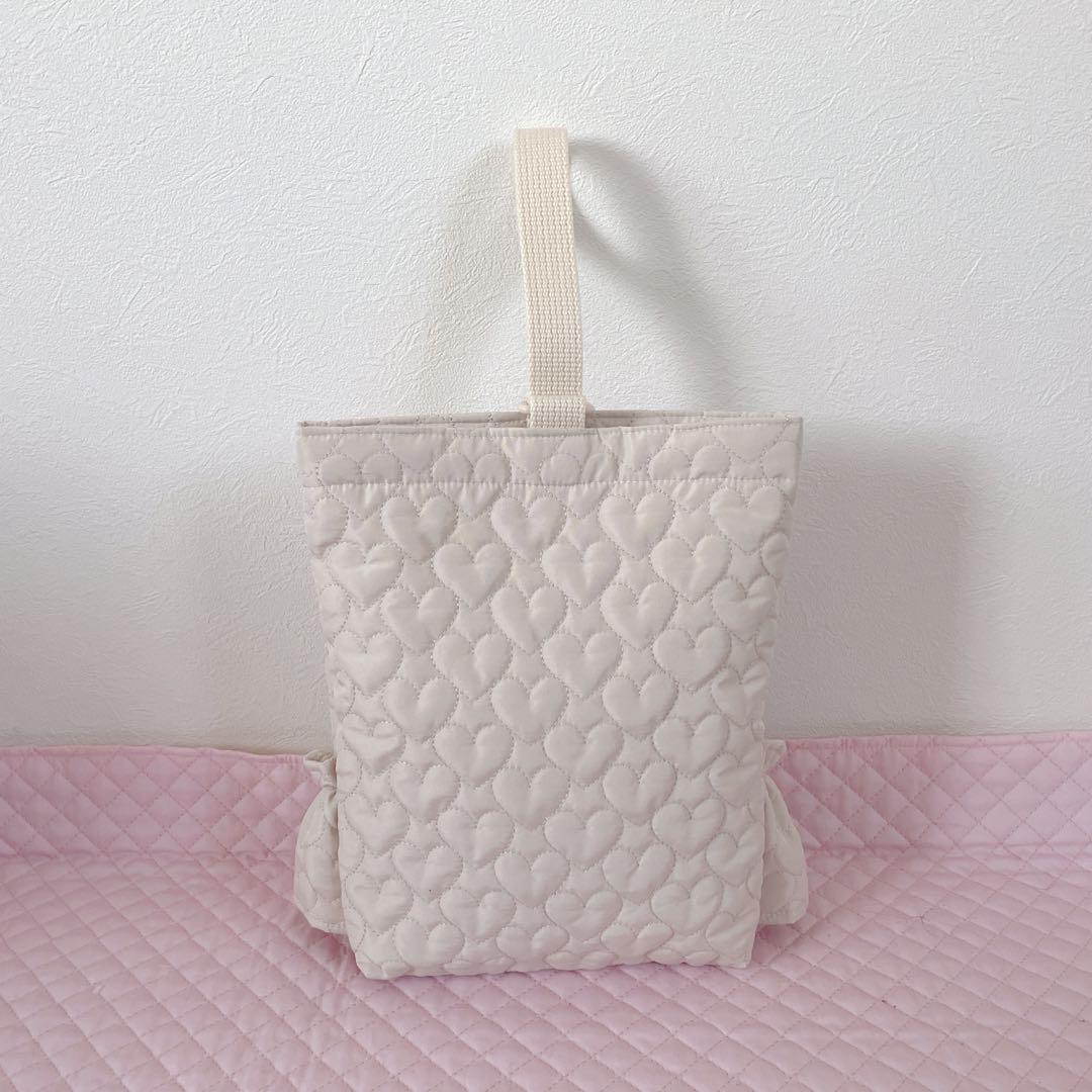 レッスンバッグ.体操服入れ.上靴袋3点セット♡ハート柄キルティング(ホワイト)