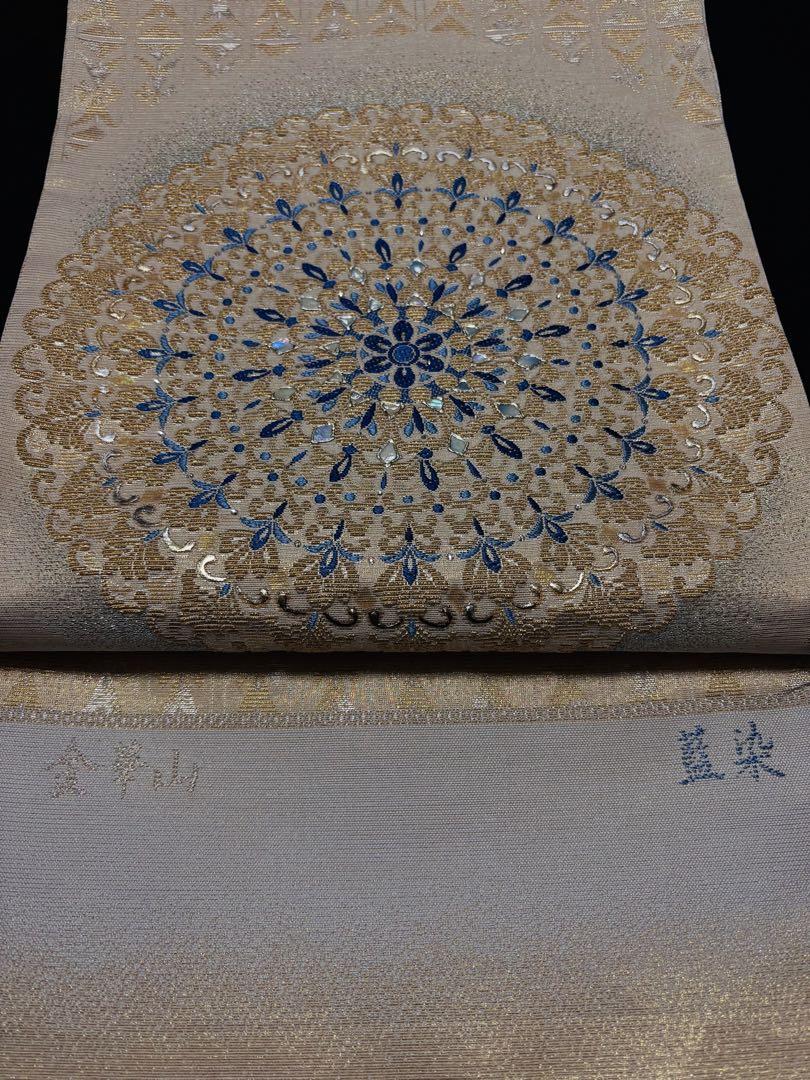 最先端 六通 未使用品】袋帯 藍染 未仕立て品 寶相華 螺鈿 輪奈織 着物・浴衣