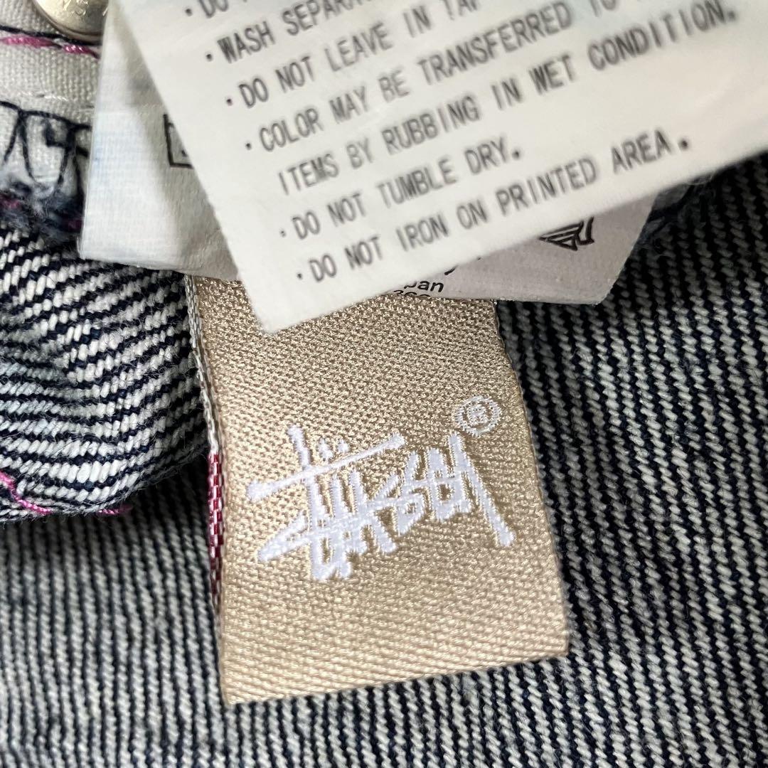 STUSSY ハーフデニムパンツ　バック　ペイント　ロゴ　ピンク　Y2K