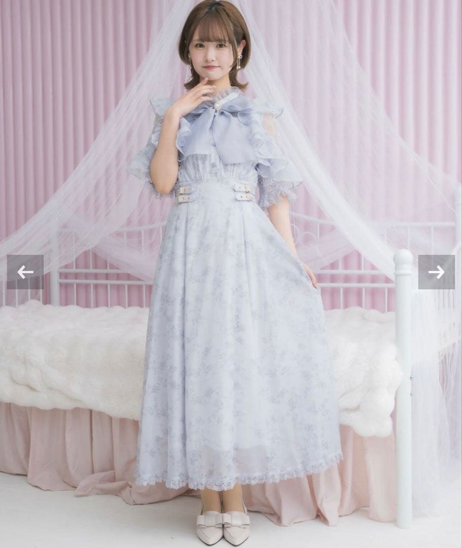 クチュールバイロジータ 花柄 ブルー ボウタイリボンシアーワンピース