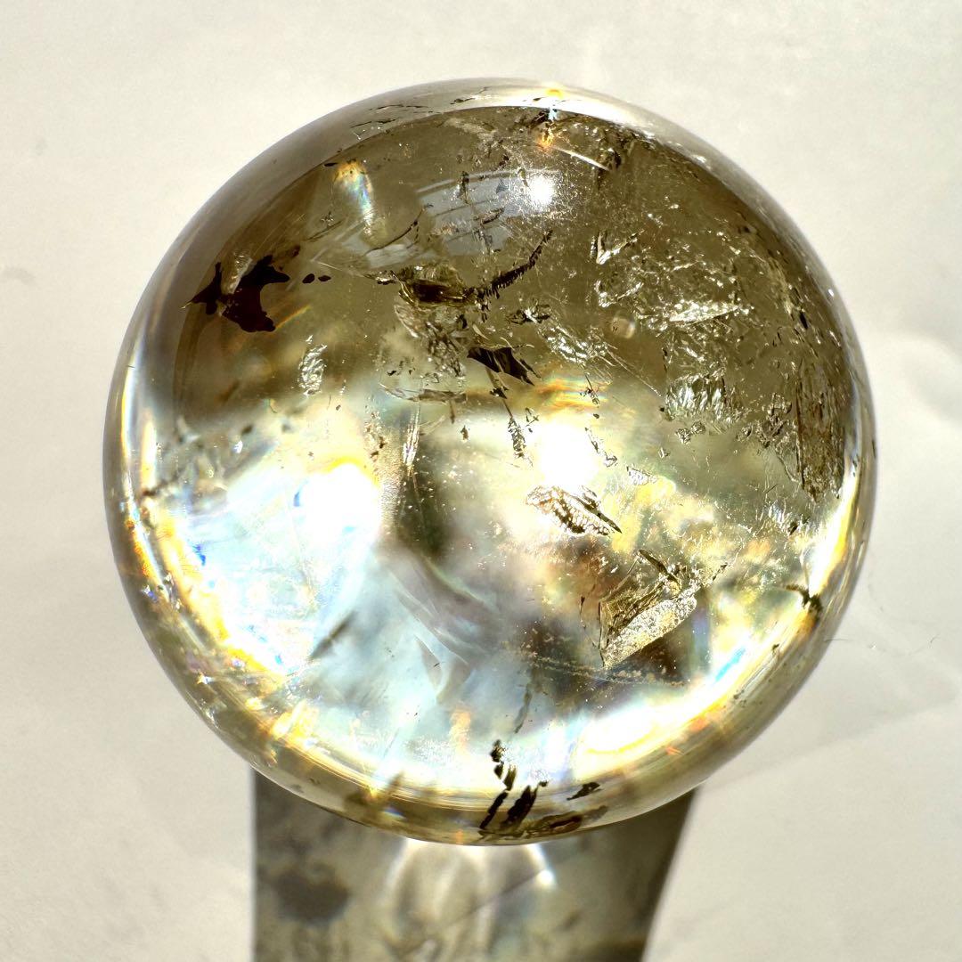 虹入り レインボー シトリン 黄水晶 丸玉 スフィア 32.7mm